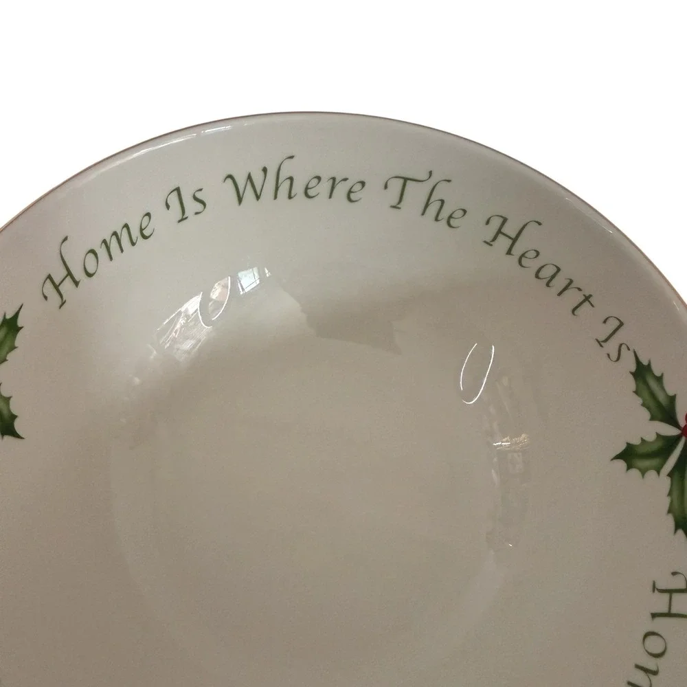 Lenox Xmas Holiday Sentiment Serving Bowl Home Is Where The Heart Is Holly Berry